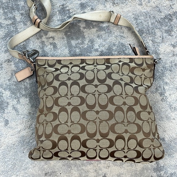 Coach Signature Stripe File Bag Crossbody Messenger Tan Pink F28502 - Picture 3 of 17